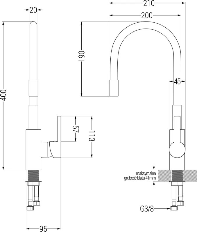 Mexen FLEX - Magas csap / mosogató, fehér / króm, 670900-02