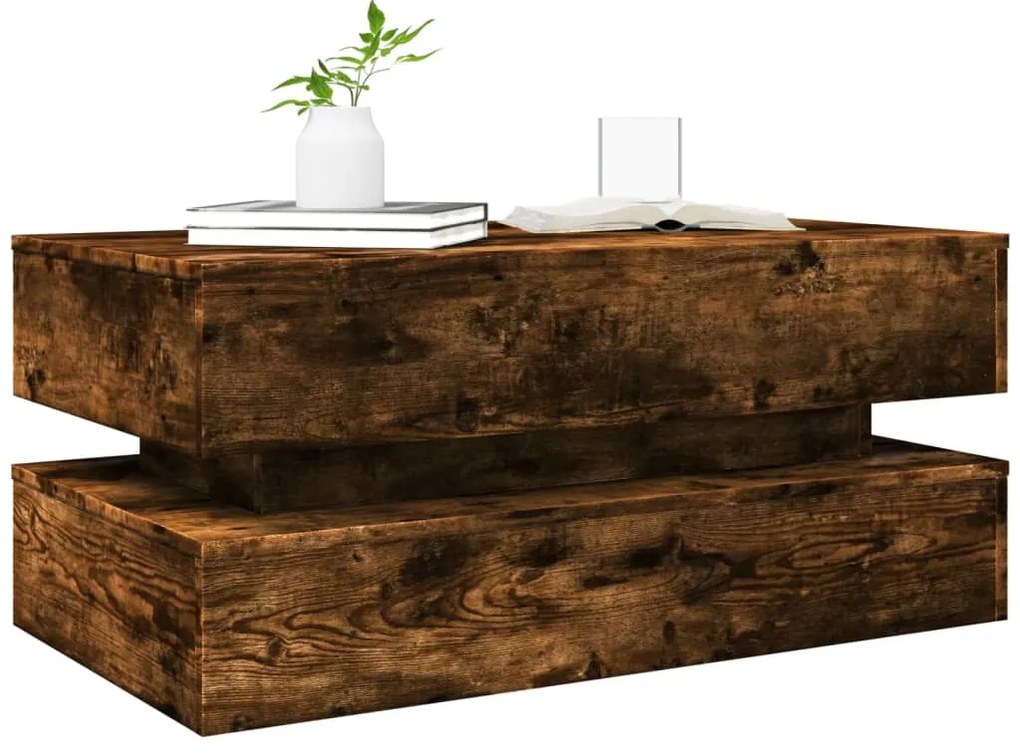 vidaXL füstös tölgy színű dohányzóasztal LED-lámpákkal 90x50x40 cm