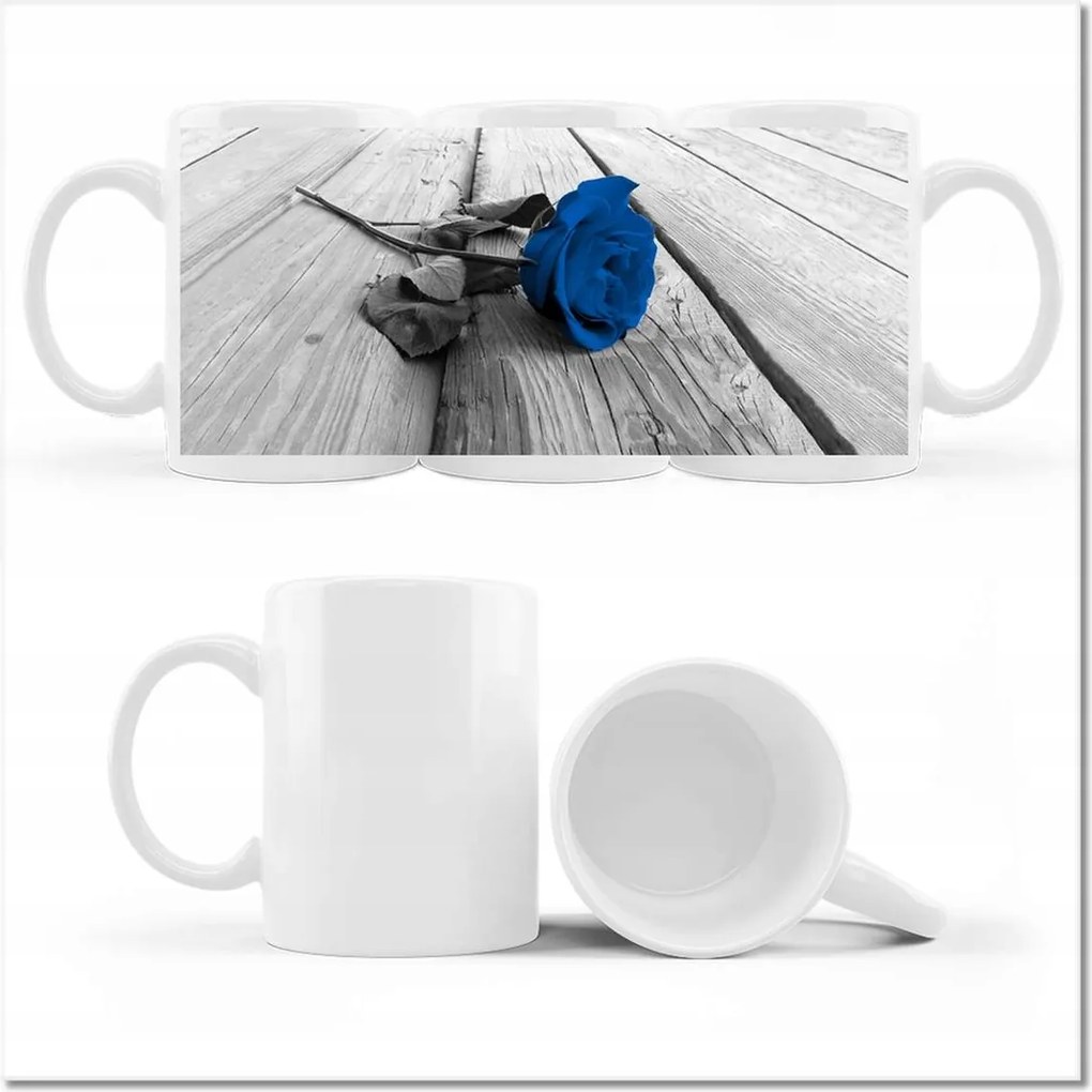 Fotó bögre Kék rózsa a deszkákon