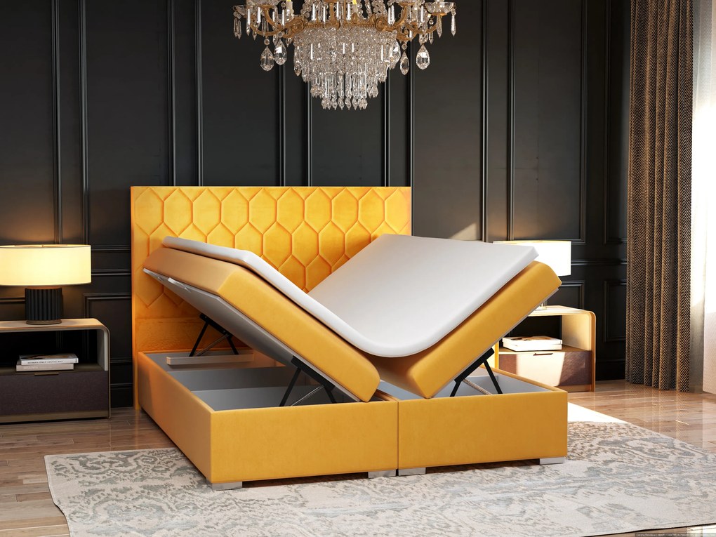 Franciaágy Boxspring 160 cm Piranno (sárga) (tárolóhellyel). Akció -16%. 1020342