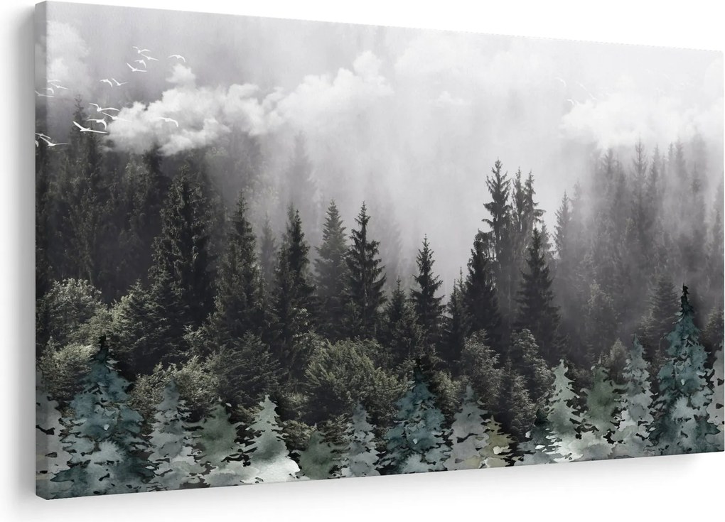 Kép - Erdő illusztrált elemekkel (90x60 cm)