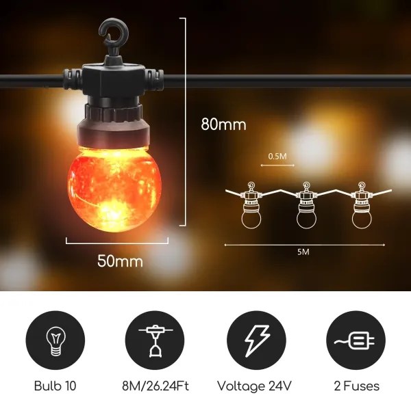 Aigostar - LED Kültéri dekoratív lánc 10xLED/8m IP44 meleg fehér