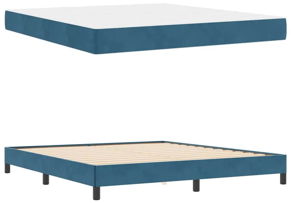 Boxspring ágy matraccal Sötét kék 180 x 200 cm Bársony
