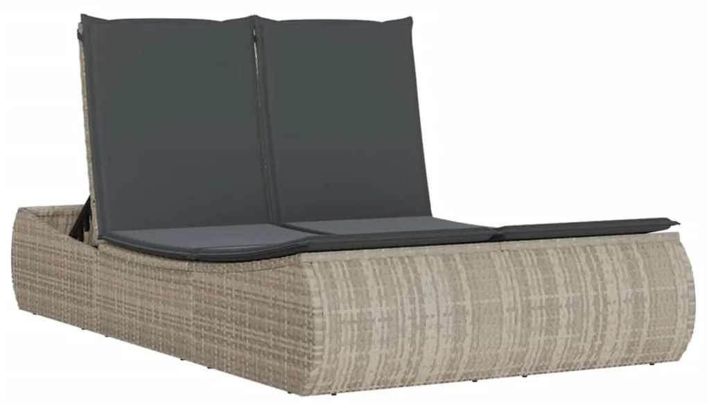 Világosszürke polyrattan dupla napozóágy párnával