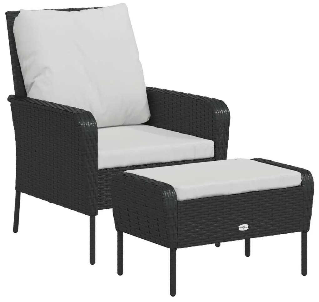 fekete polyrattan kerti szék lábtartóval