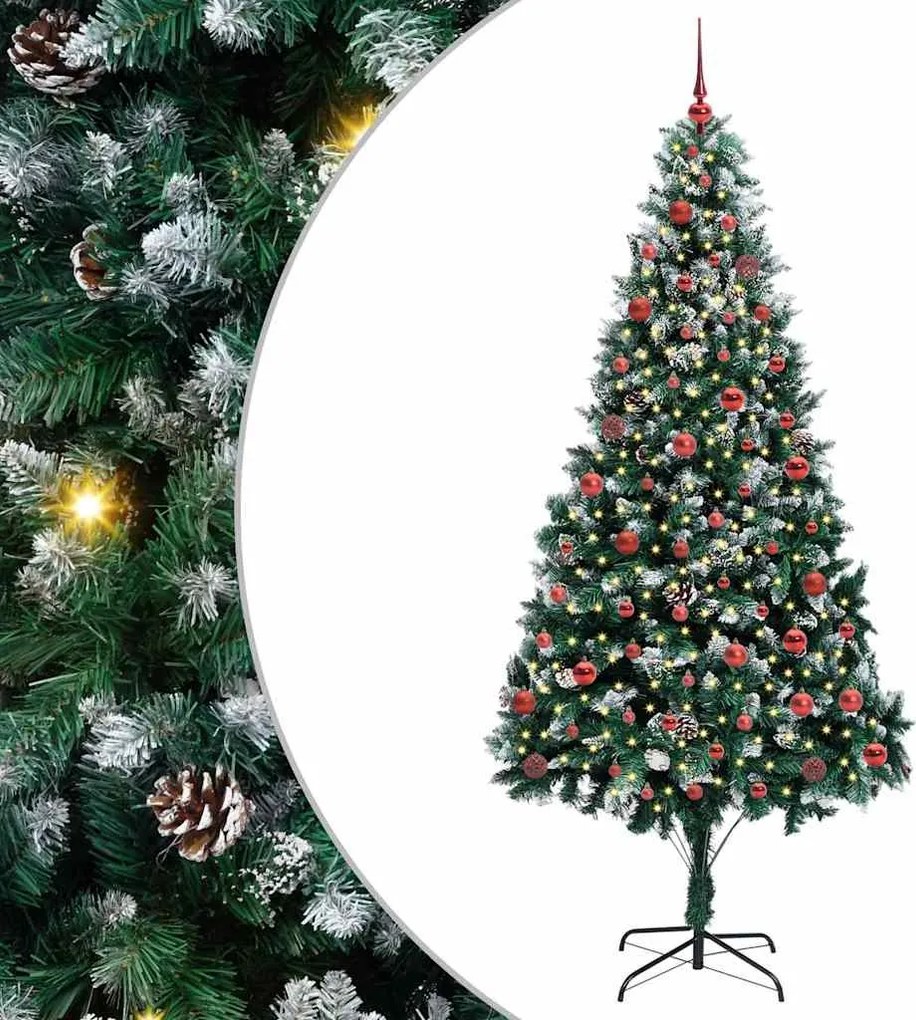 vidaXL Mű karácsonyfa 300 LED-del Zöld 210 cm PVC és Acél és Műanyag
