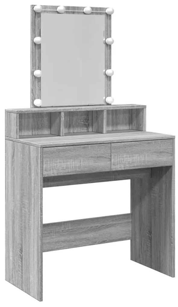 szürke sonoma színű fésülködőasztal LED-del 80 x 41 x 144,5 cm