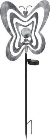 Globo 36581 Solar lámpa, ezüstszürke/fekete fém, matt fekete műanyag, átlátszó gömb repedezett üveg hatással, tolókapcsoló, AAA 300mAh 1.2V elemmel, IP44, HxSzxM: 380x60x830mm, tartozék: 0.06W 3V LED, 3000K