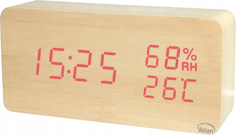 Óra Ébresztőóra Elektronikus Led Fa Álló – Dátum Hőmérő Higrométer