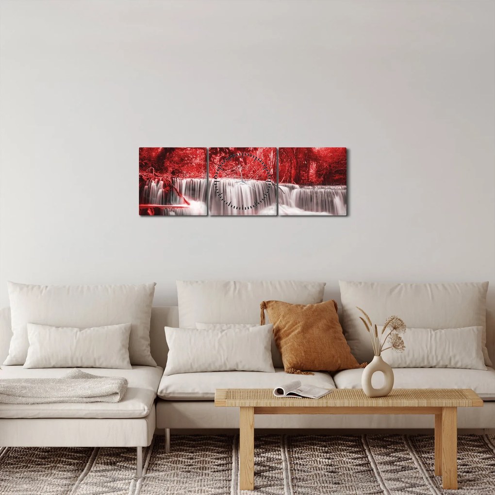 Kép - Vízesés, piros (órával) (90x30 cm)