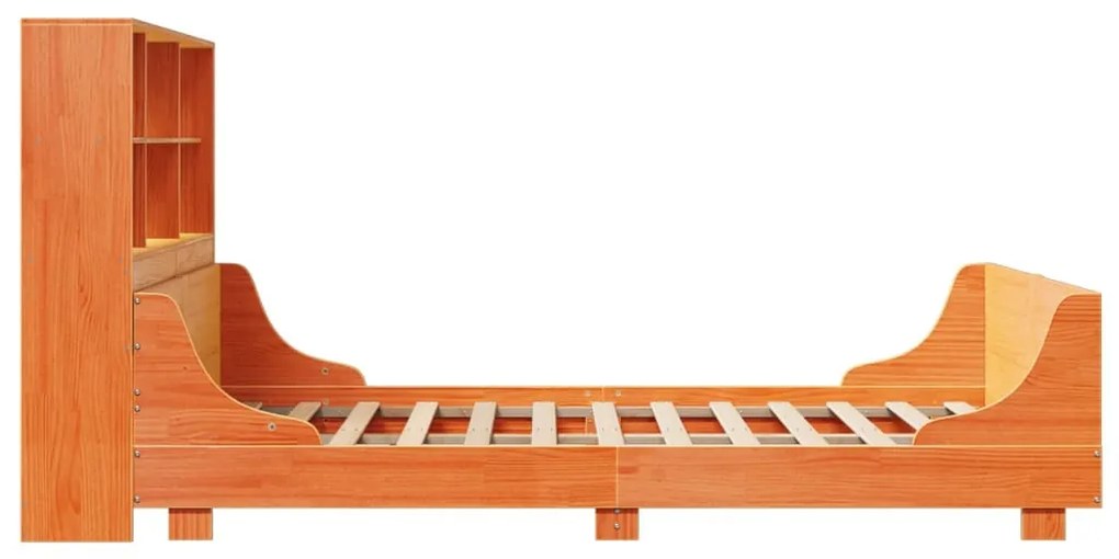 viaszbarna tömör fa könyvespolcos ágy matrac nélkül 120 x 200cm