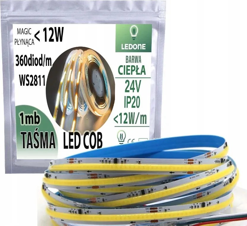 Cob Led Szalag IP20 24V 360d Magic Pixel Folyó WS2811 digitális 1m Meleg
