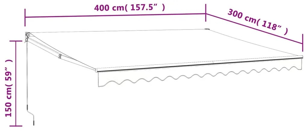 krémszínű automata behúzható napellenző 4 x 3 m