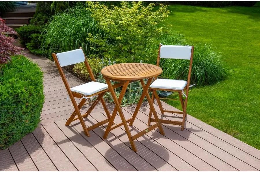 Trópusi akácfa balkon szett párnával, kerek asztallal (asztal + 2 db szék)