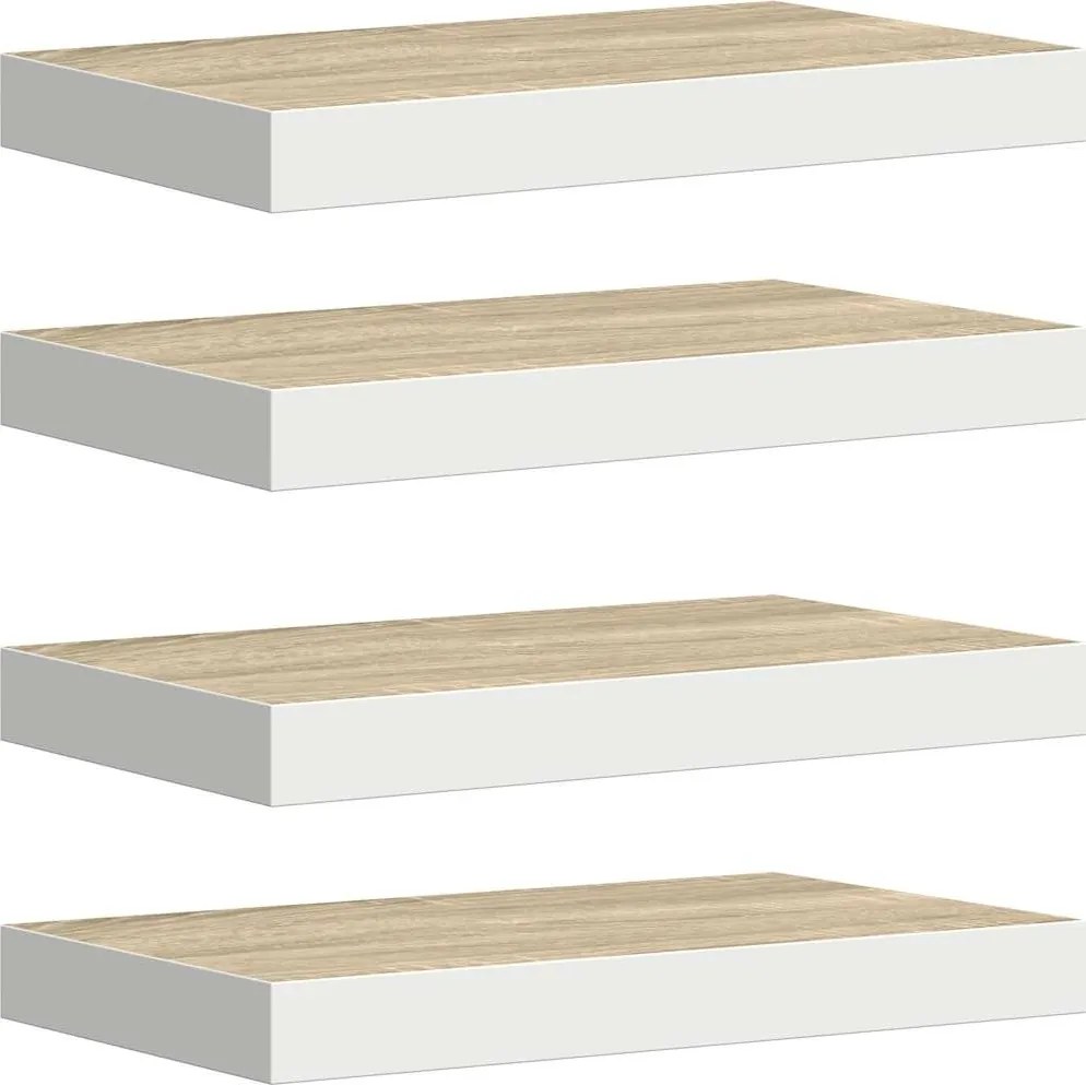 vidaXL 4 db tölgyszínű és fehér MDF lebegő fali polc 50 x 23 x 3,8 cm