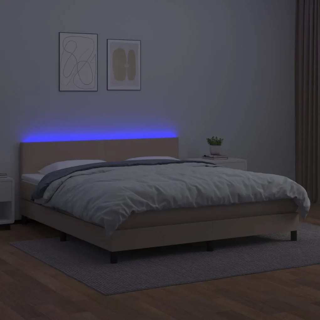 cappuccino színű műbőr rugós ágy matraccal és LED-del 160x200cm