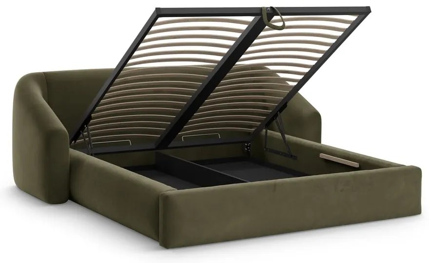 Zöld kárpitozott ágyneműtartós franciaágy ágyráccsal 140x200 cm Campi – Cosmopolitan Design