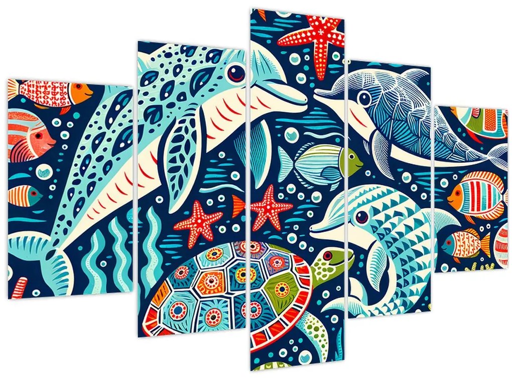 Kép – Rajzolt vízi állatok (150x105 cm)