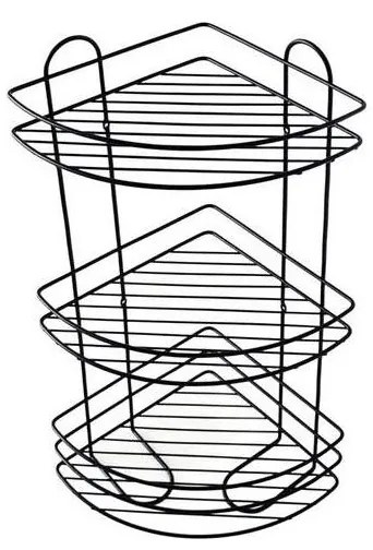 Háromszintes fekete falipolc zuhanyzóba, 23x58 cm