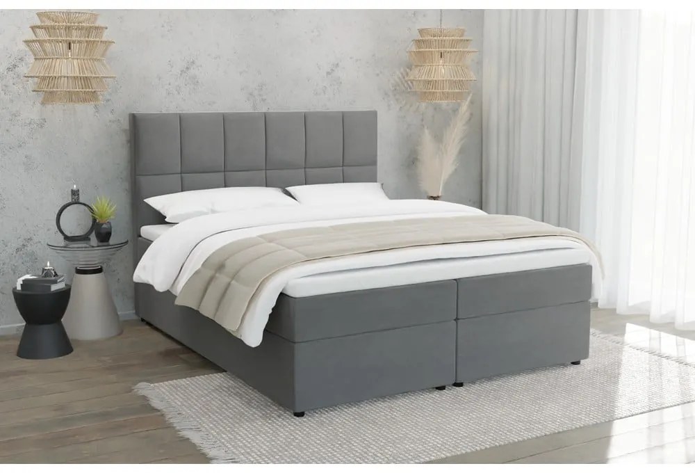 Szürke ágyneműtartós boxspring ágy 160x200 cm Flip – Ropez