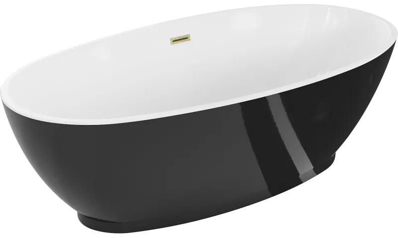 Mexen Bilbao, szabadon álló kád 180 x 90 cm, fehér-fekete, arany matt túlfolyó, 51311809075-55