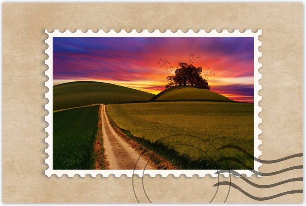 Poszterek 90x60 Naplemente Hegyek Fa