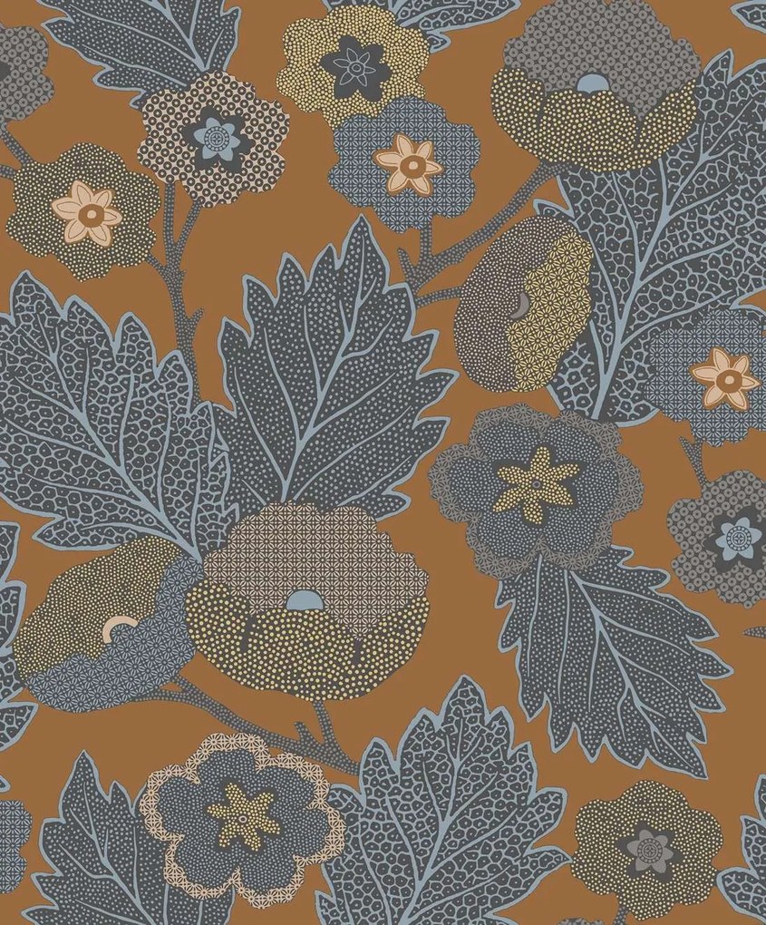 Decoprint Antibes Antibes Flora barna-kék leveles vlies tapéta – AN28272
