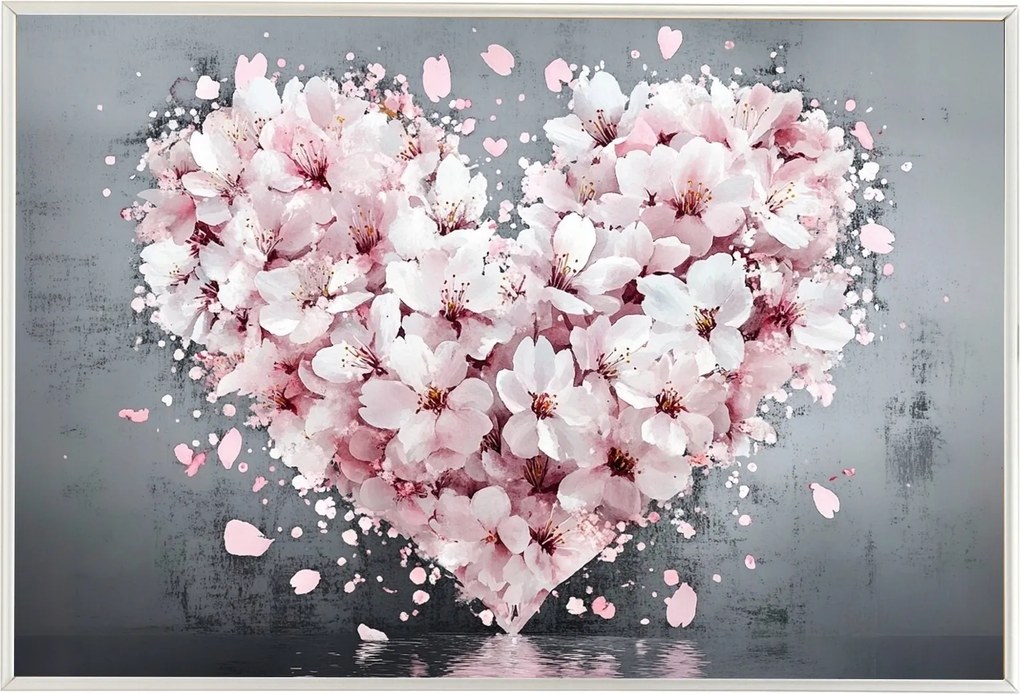 Poszter Alumínium Keret Akvarell Kompozíció Szív Cseresznye Virágok 60x40