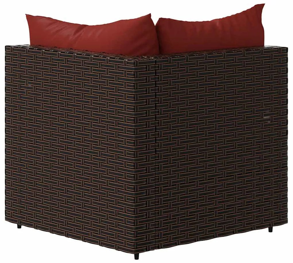Barna polyrattan kerti sarokkanapé párnákkal