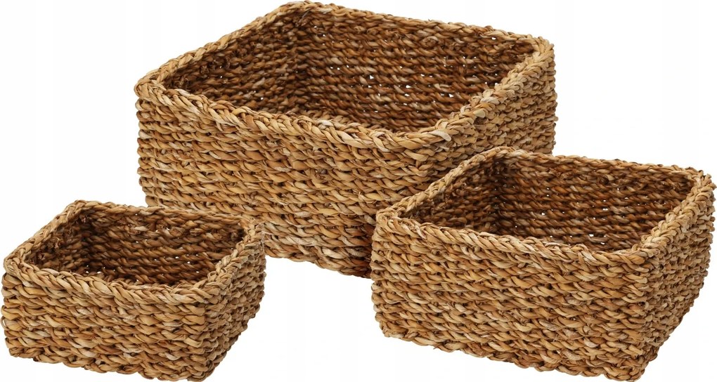 Négyzet alakú tengerifű tárolókosár szett (3 db, natúr)