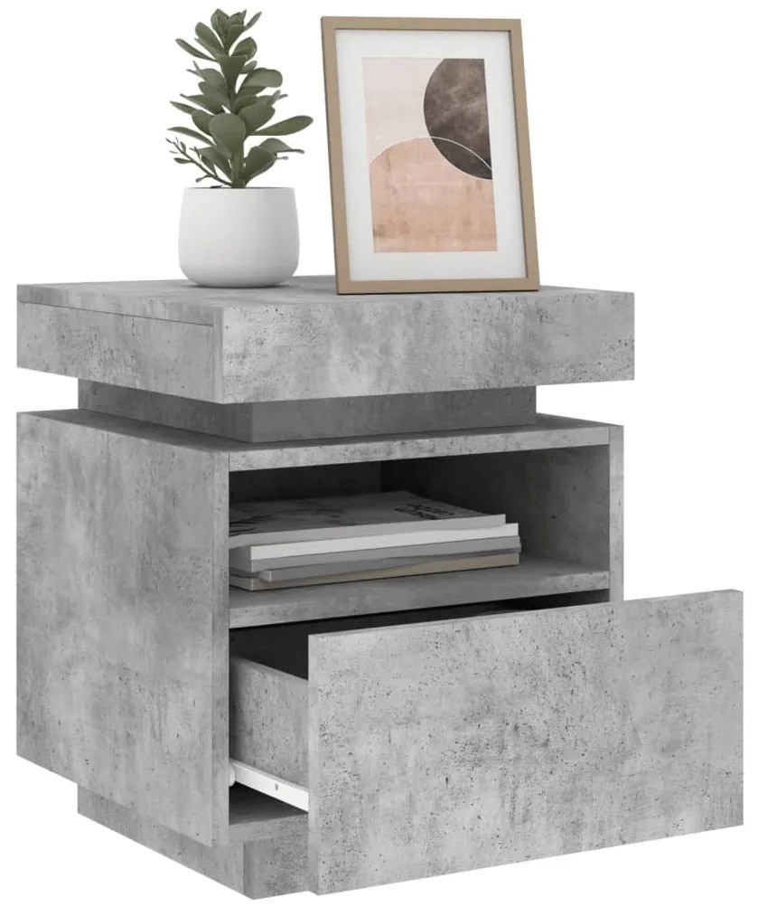 2 db betonszürke éjjeliszekrény LED-fényekkel 40x39x48,5 cm