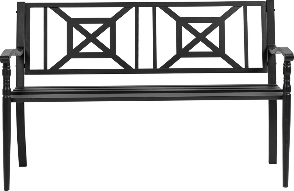 Outsunny Kétfős Kerti Pad Kültéri Terasz Magas Háttámlás Rácsos Ülés Kényelmes Karfa Acél 128 x 62,5 x 81,5 cm Fekete | Aosom