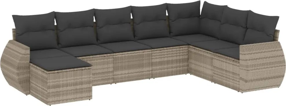 vidaXL 8 részes világosszürke polyrattan kerti ülőgarnitúra párnával