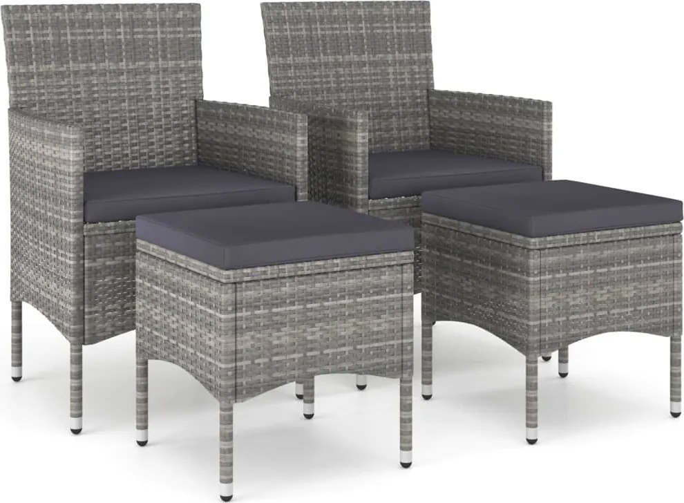 vidaXL 4 részes szürke kerti polyrattan szék- és zsámolyszett
