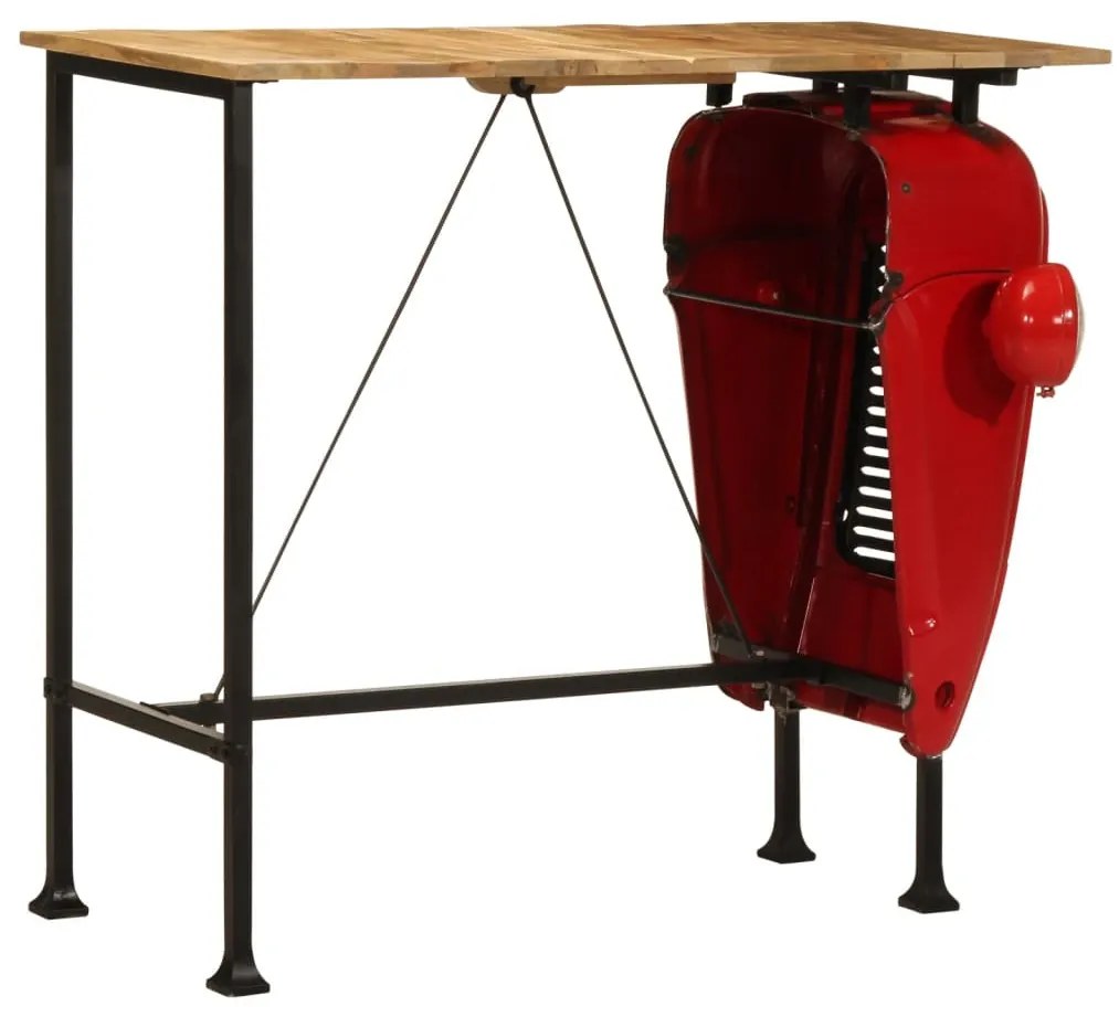 piros és barna tömör mangófa traktor bárasztal 55x120x107 cm