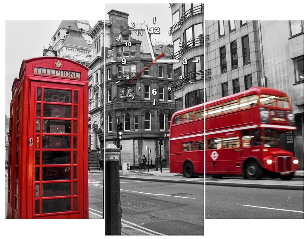 Gario Órás falikép Telefonfülke Londonban UK - 3 részes Méret: 80 x 40 cm