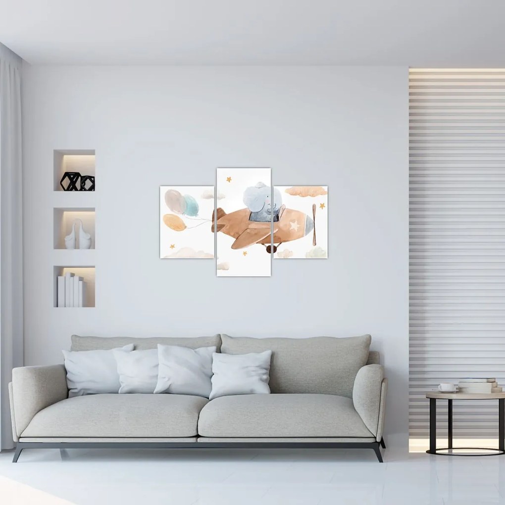 Kép - Akvarell elefánt egy repülőgépen (90x60 cm)