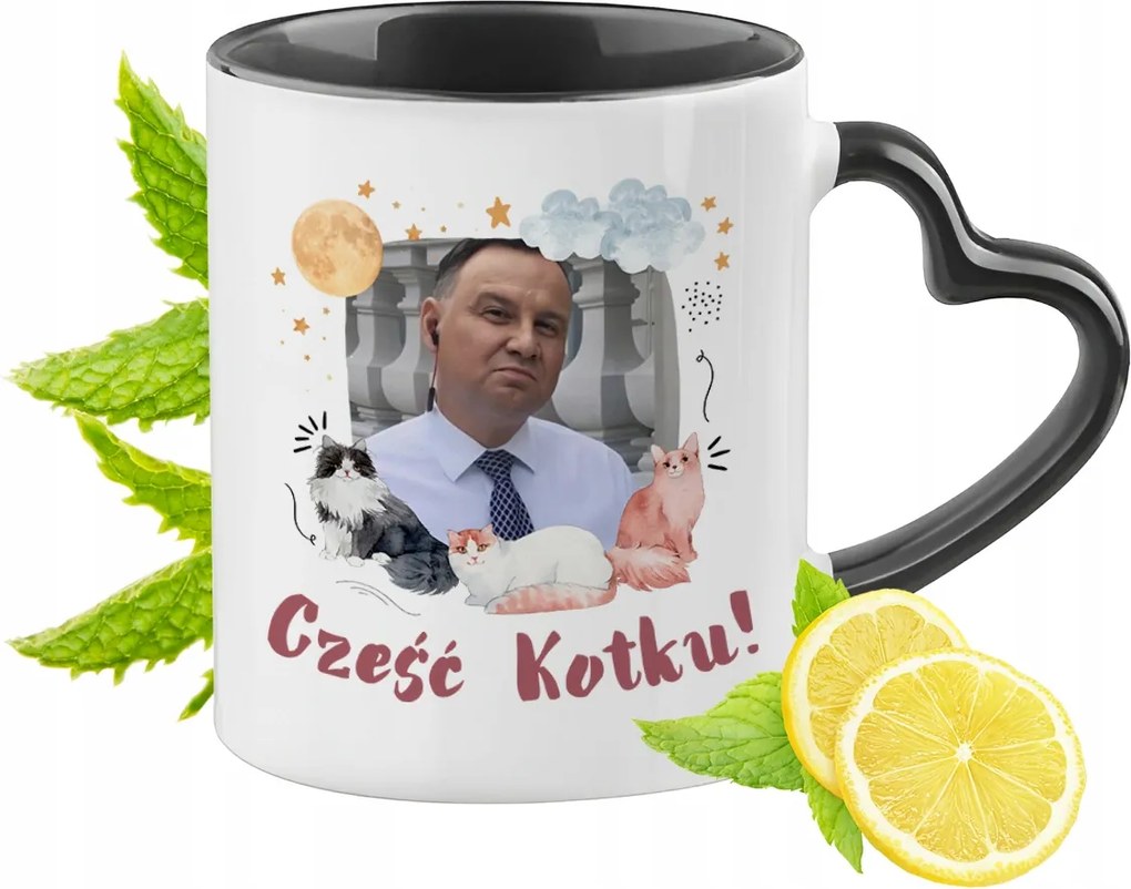 Andzej Duda PiS Fekete Bögre Szív Alakú Füllel Ajándék