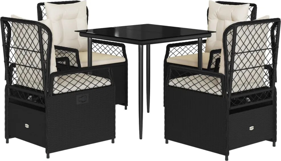 vidaXL 5 részes fekete polyrattan kerti étkezőgarnitúra párnákkal