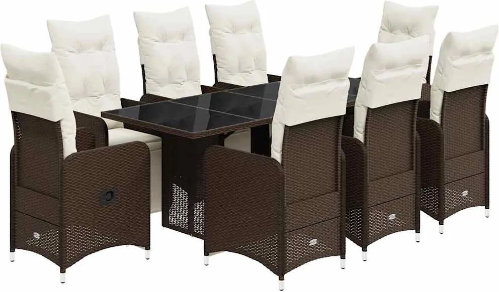 vidaXL 9 részes barna polyrattan kerti bisztrógarnitúra párnákkal