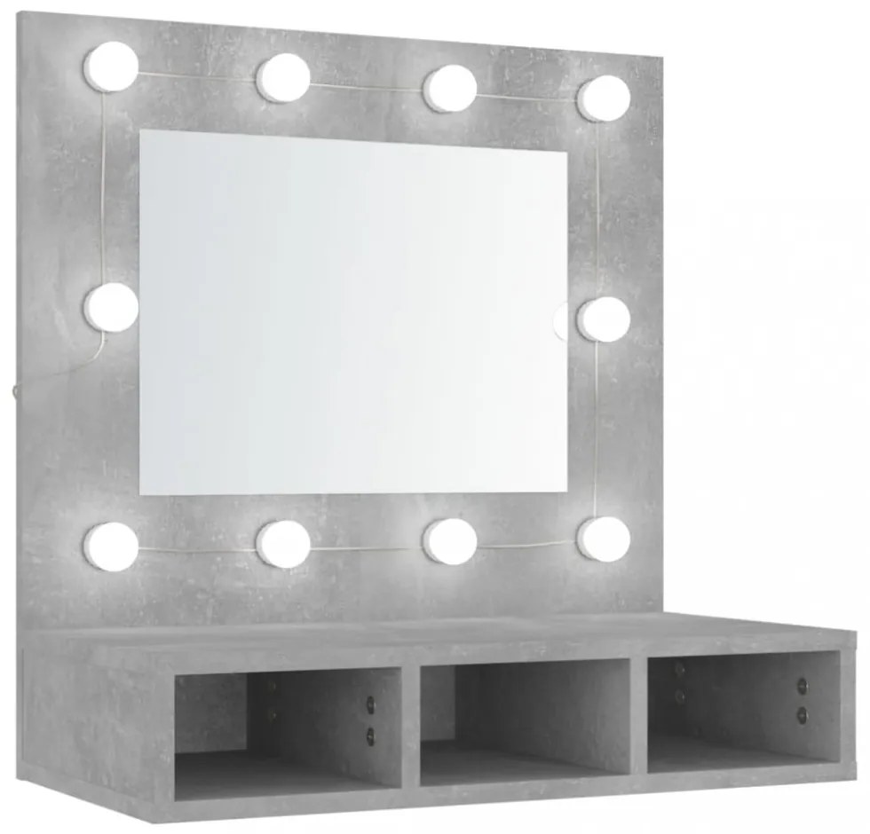 betonszürke tükrös szekrény LED-ekkel 60 x 31,5 x 62 cm