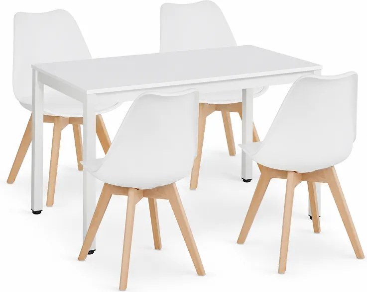 Étkezőasztal szett: Tessa 120×60 cm fehér/fehér + 4 db OSLO szék fehér/natúr láb