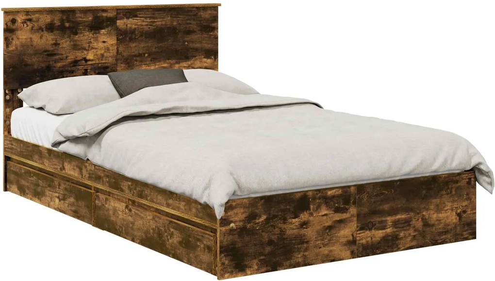 vidaXL Tárolós Ágy fejtámlával Füstölt tölgy 120 x 190 cm Faanyag