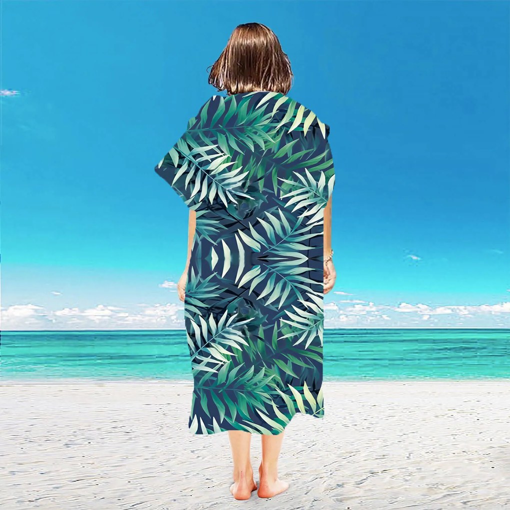 Strandkészlet BORNEO – Fürdőlepedő 100×180 cm és poncsó 80×145 cm, sötétkék