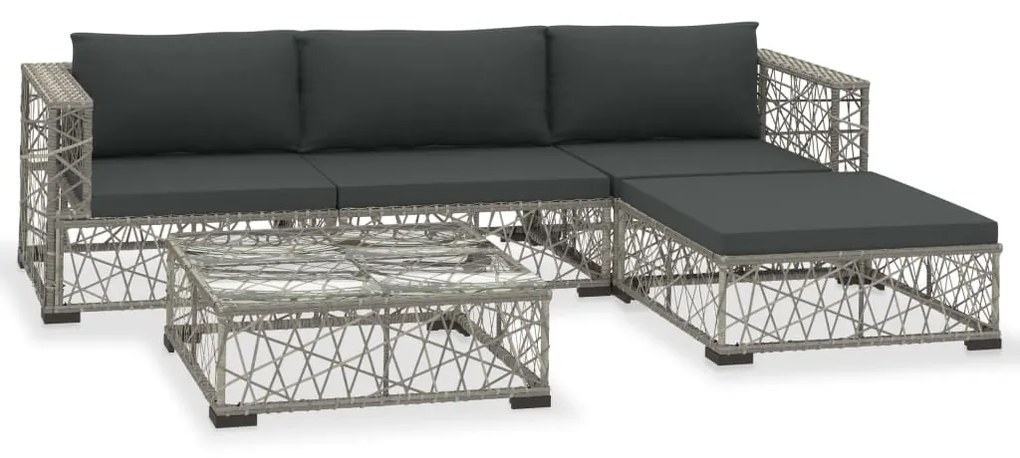 vidaXL 5-részes szürke polyrattan kerti bútorszett párnákkal