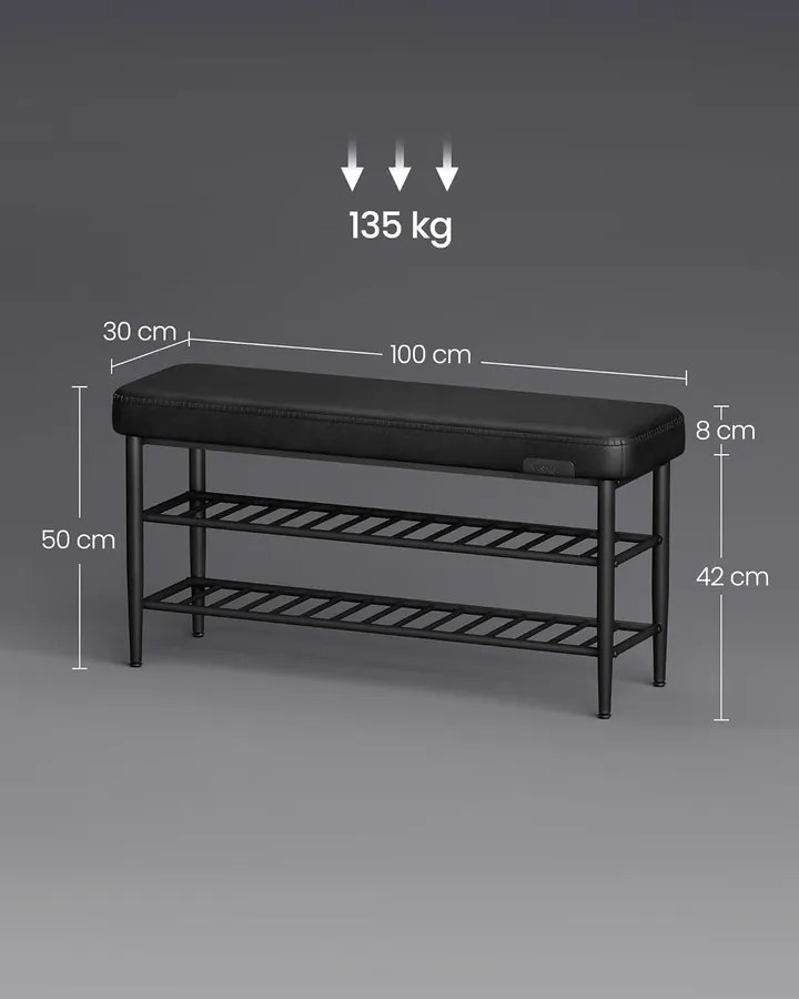 VASAGLE EKHO modern műbőr cipős pad, 100 cm, tintafekete