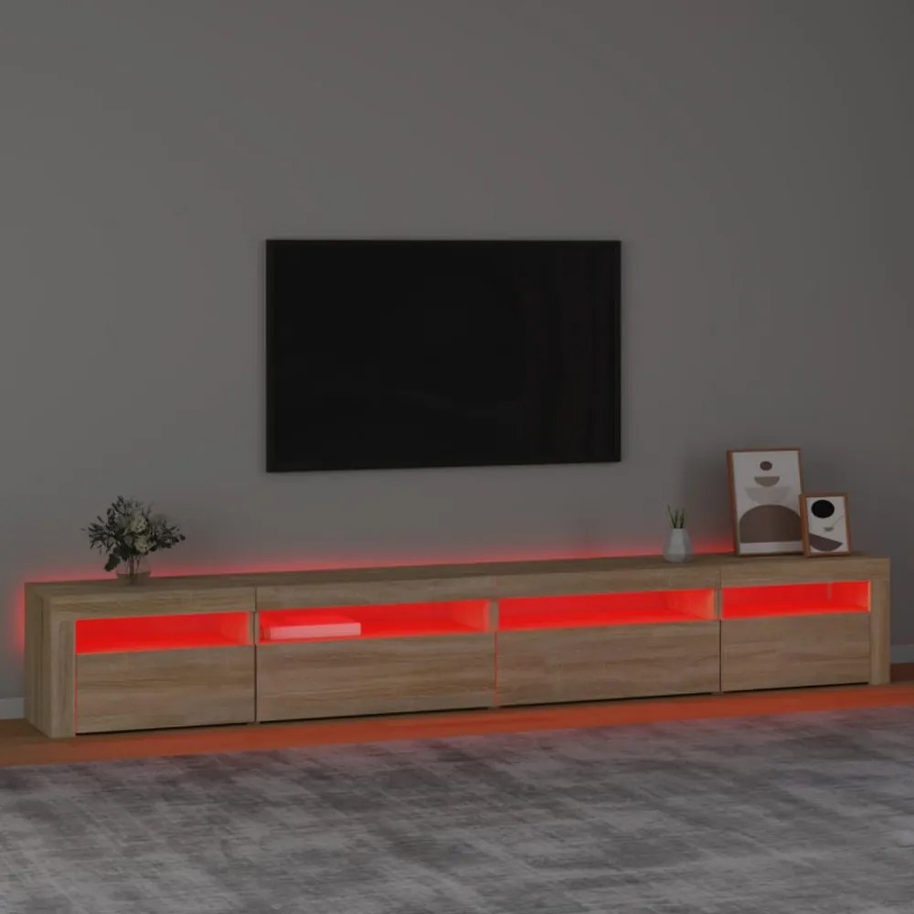 sonoma tölgy színű TV-szekrény LED-lámpákkal 270x35x40 cm