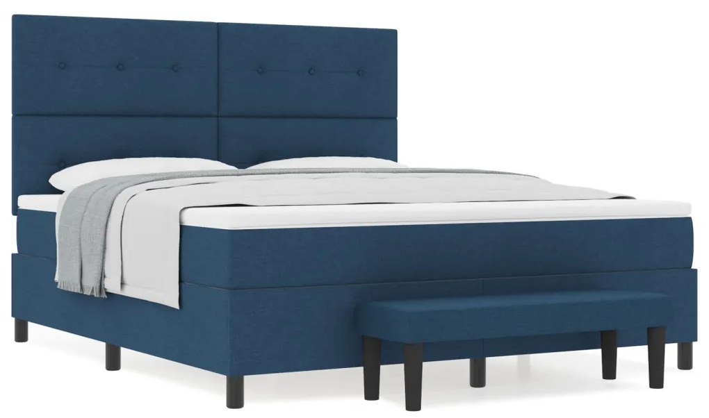 Box Spring Ágy matraccal és padra Kék 180x200 cm Szövet