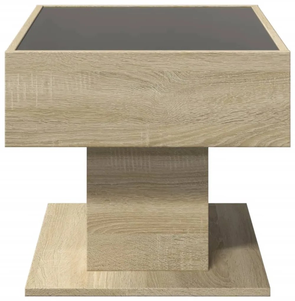 sonoma tölgy szerelt fa dohányzóasztal LED-del 70 x 50 x 45 cm