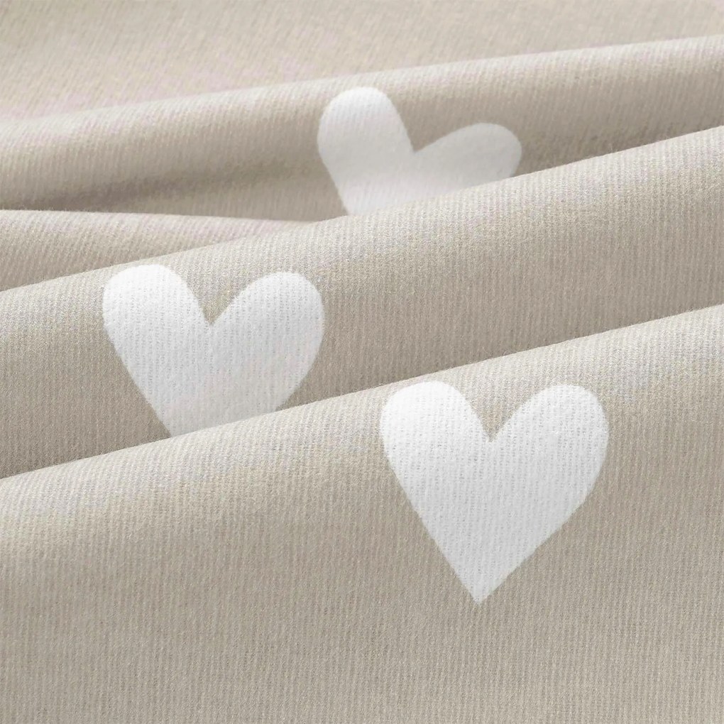 Goldea flanel ágyneműhuzat - szívecskék, latte színű alapon 140 x 200 és 70 x 90 cm